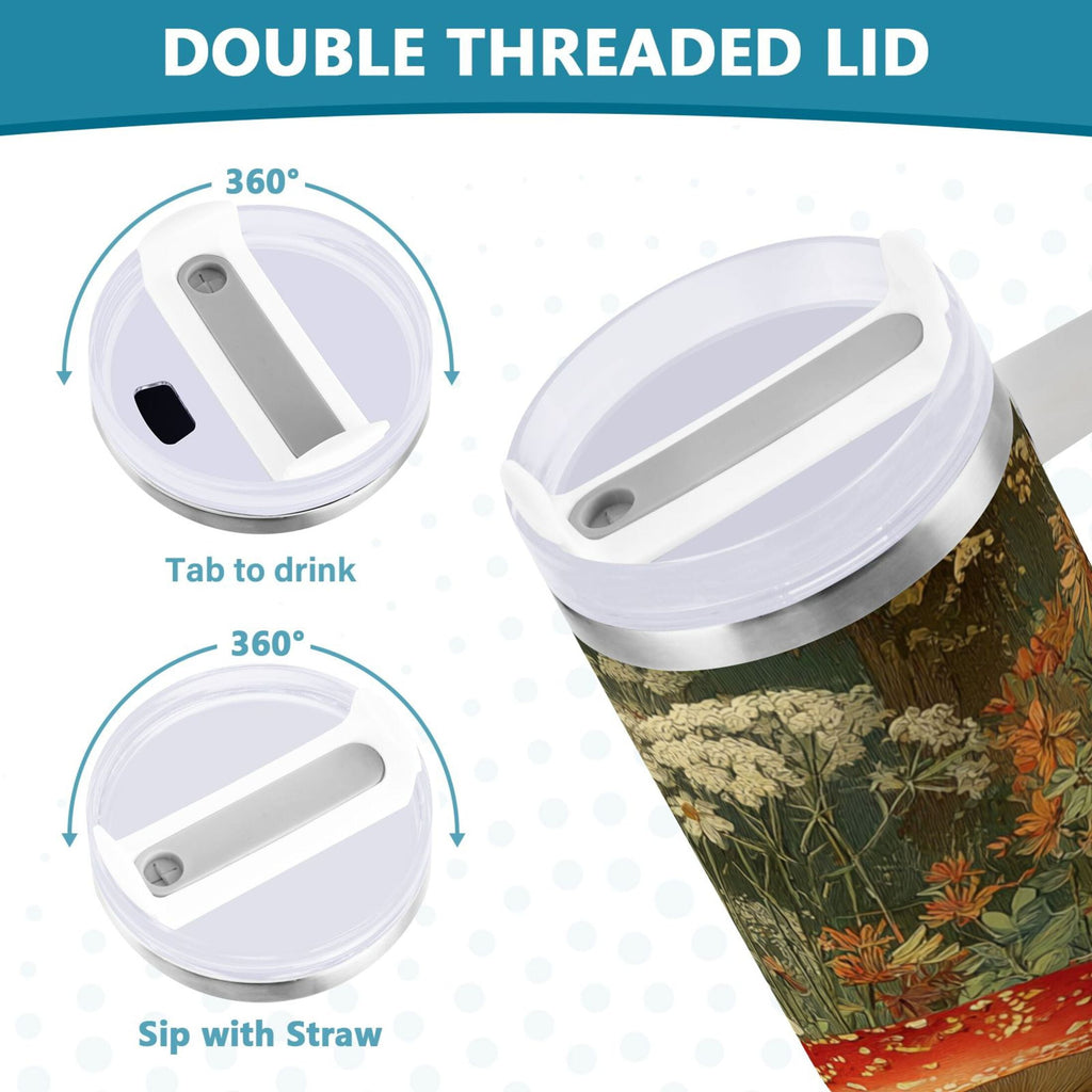 40 oz Insulated Stainless Steel Tumbler Double Wall Stainless Steel Tumbler with 2-Way Drinking Red Mushrooms C505L