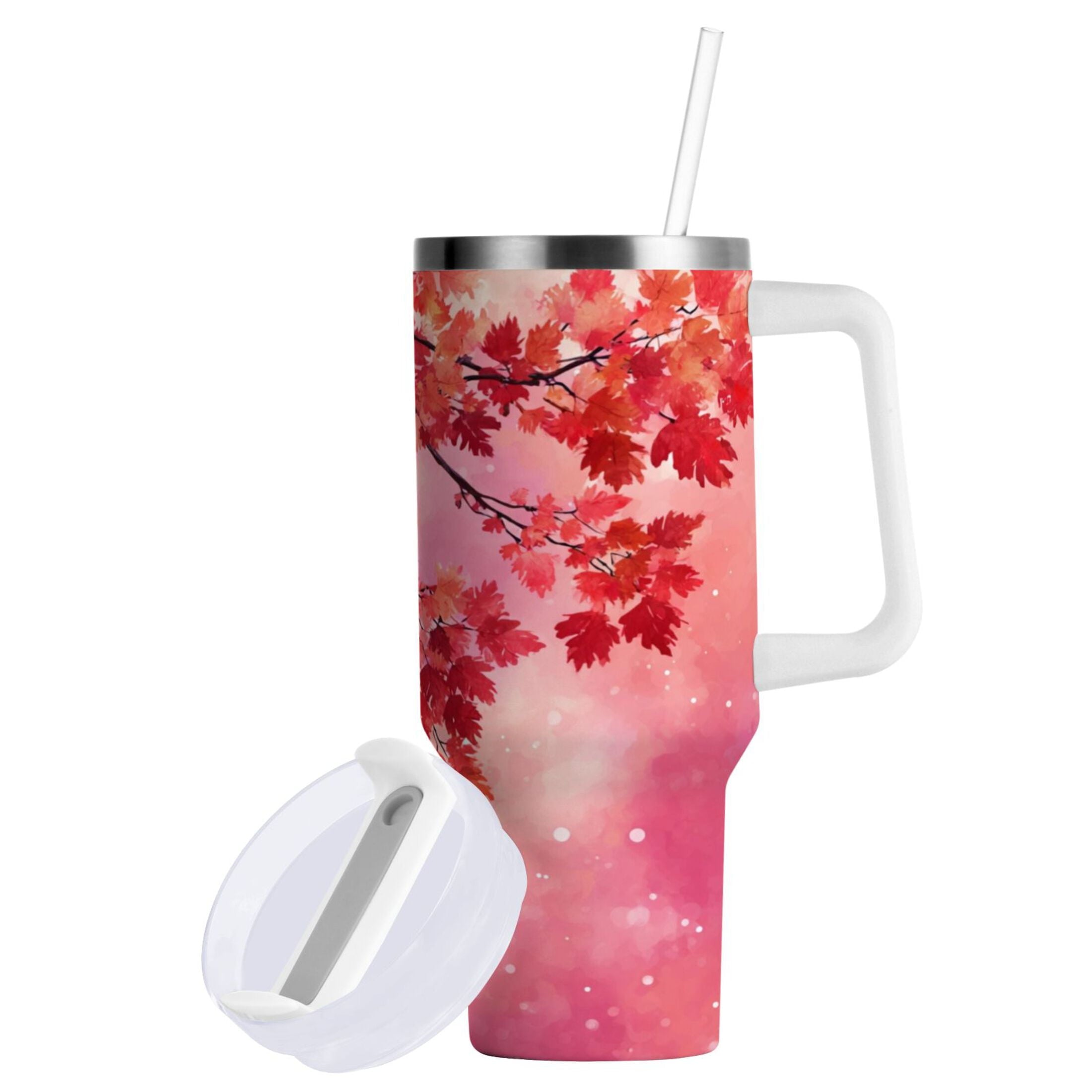 30 oz Insulated Stainless Steel Tumbler Double Wall Stainless Steel Tumbler with 2-Way Drinking Watercolor Red Maple Leaves C472G