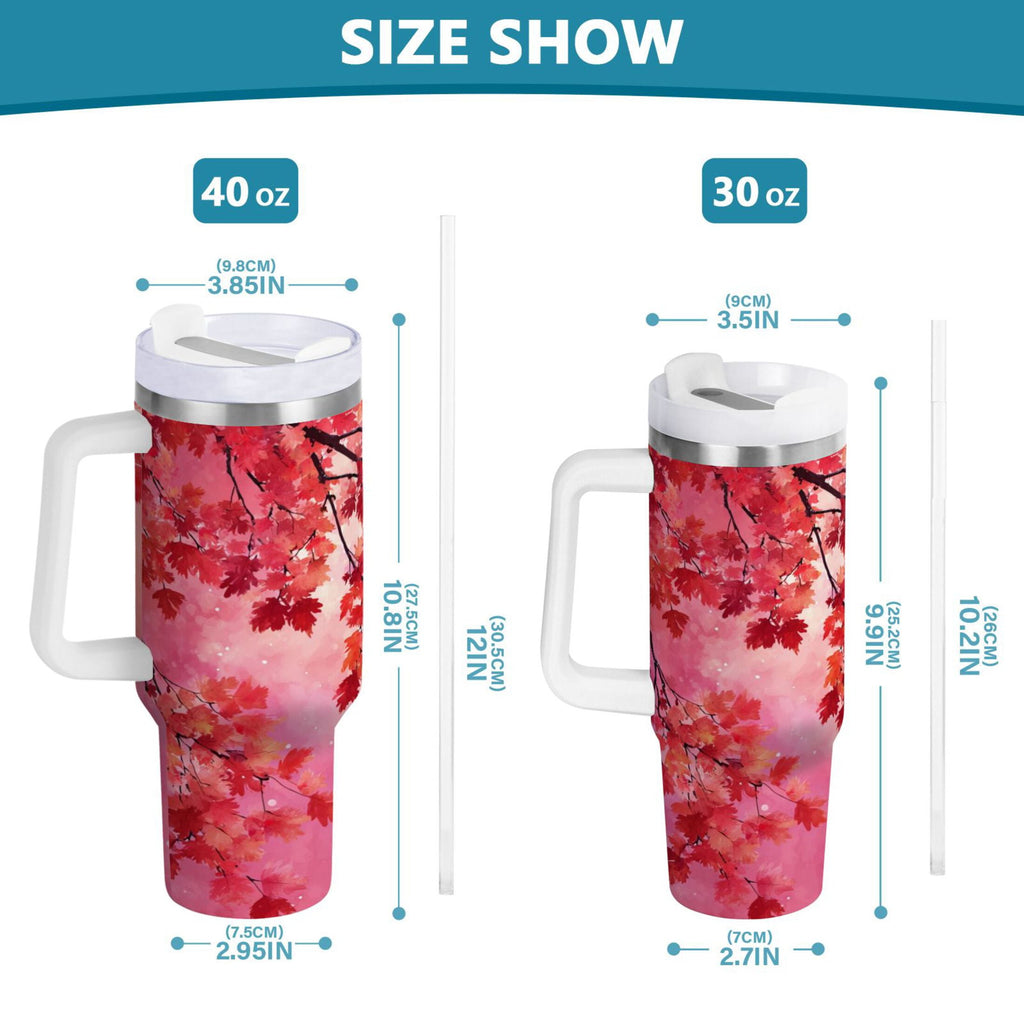 30 oz Insulated Stainless Steel Tumbler Double Wall Stainless Steel Tumbler with 2-Way Drinking Watercolor Red Maple Leaves C472G