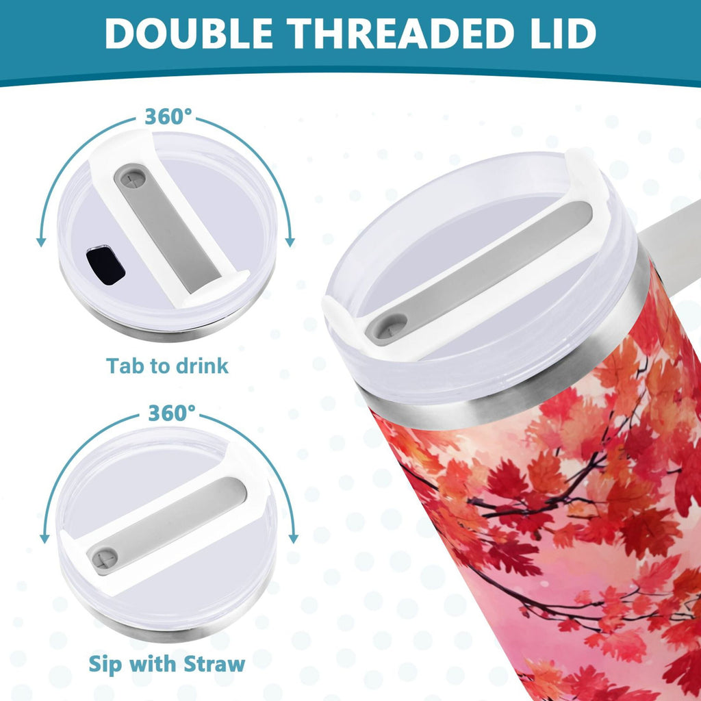 30 oz Insulated Stainless Steel Tumbler Double Wall Stainless Steel Tumbler with 2-Way Drinking Watercolor Red Maple Leaves C472G