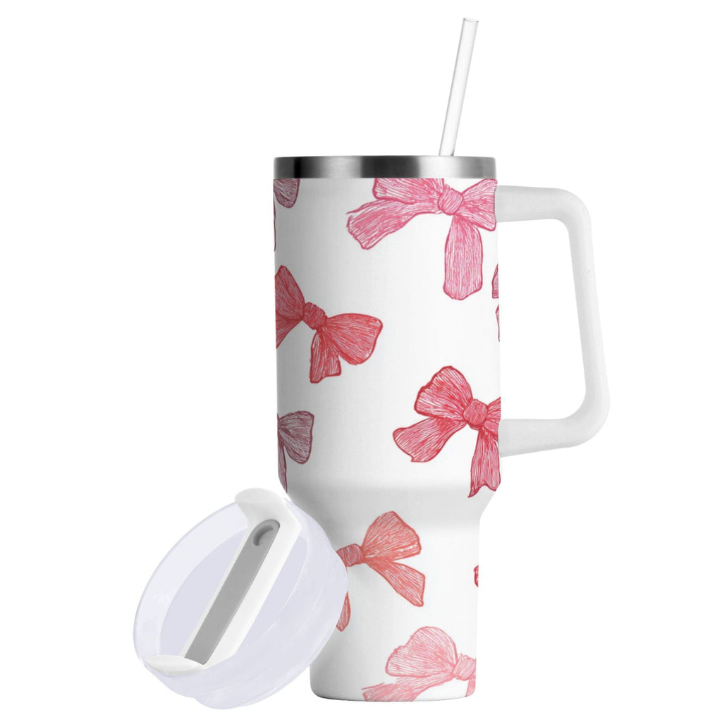 40 oz Insulated Stainless Steel Tumbler Double Wall Stainless Steel Tumbler with 2-Way Drinking Pink Bows Pattern C570E