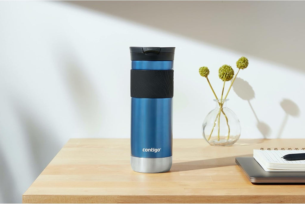 Contigo SNAPSEAL Insulated Stainless Steel Travel Mug with Grip, 16 oz, Blueberry Transparent Satin &amp; Gold Morel, 2-Pack C021R