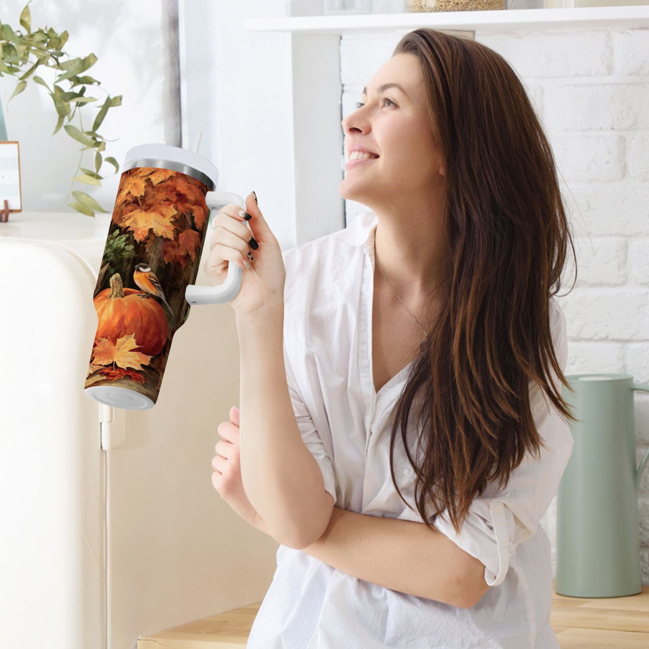 30 oz Insulated Stainless Steel Tumbler Double Wall Stainless Steel Tumbler with 2-Way Drinking Beautiful Fall Scene C610W