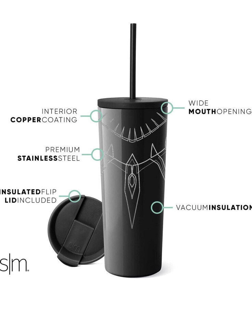Simple Modern Insulated Black Panther 24oz  Tumbler W/Flip Lid and Straw Lid C436E
