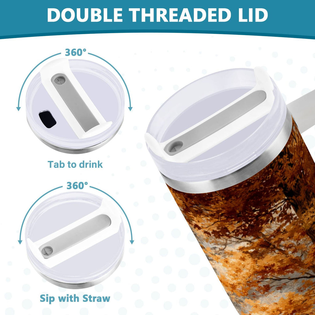 30 oz Insulated Stainless Steel Tumbler Double Wall Stainless Steel Tumbler with 2-Way Drinking Beautiful Autumn Forest C556S