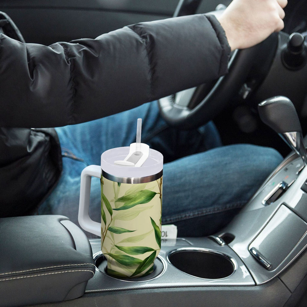 30 oz Insulated Stainless Steel Tumbler Double Wall Stainless Steel Tumbler with 2-Way Drinking Bamboo Pattern C558J