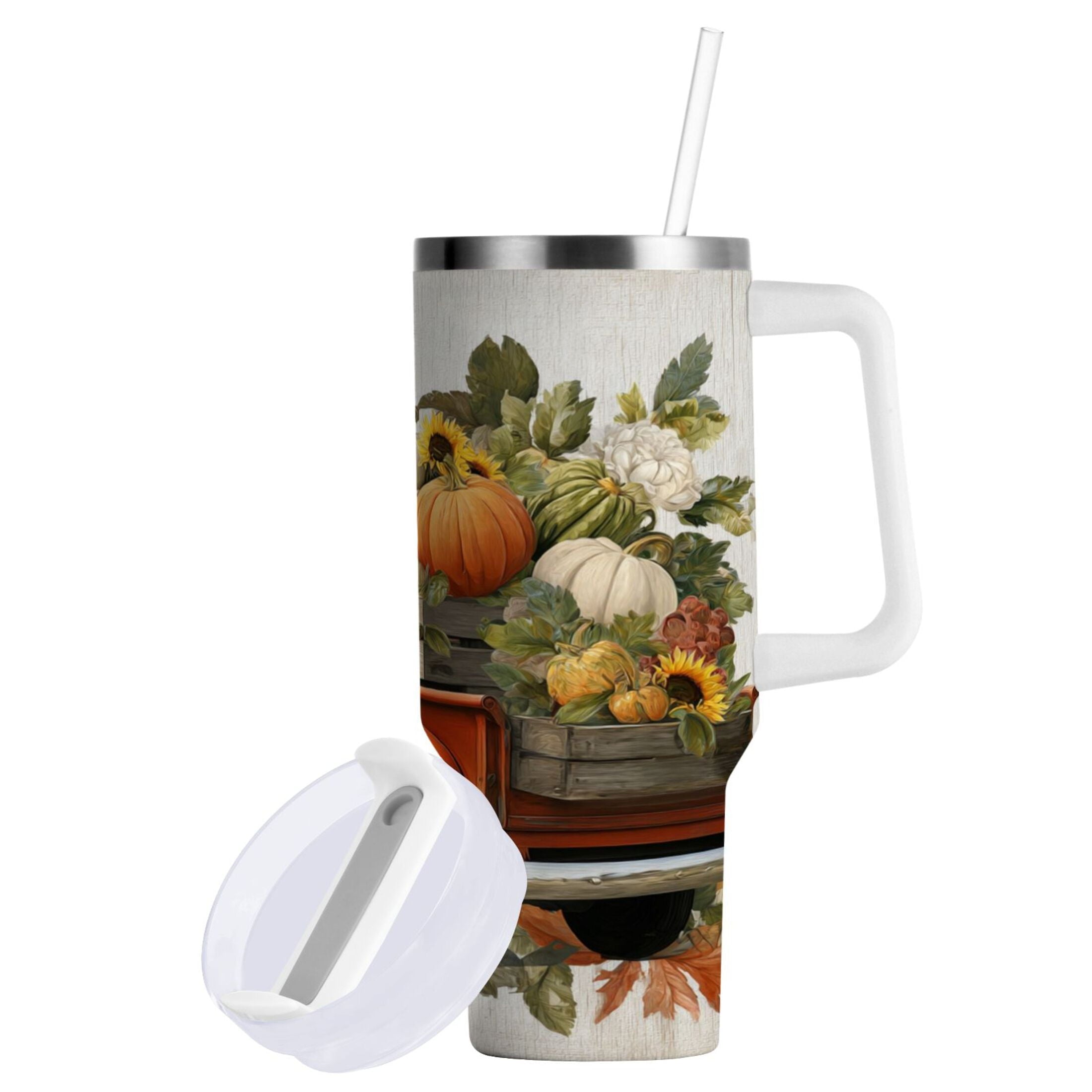 40 oz Insulated Stainless Steel Tumbler Double Wall Stainless Steel Tumbler with 2-Way Drinking Truck Full Of Pumpkins C650E