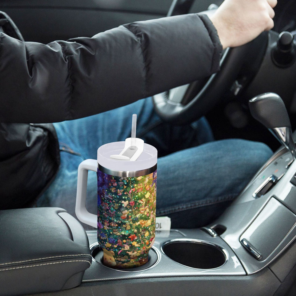 40 oz Insulated Stainless Steel Tumbler Double Wall Stainless Steel Tumbler with 2-Way Drinking Festive Christmas Scene C575M