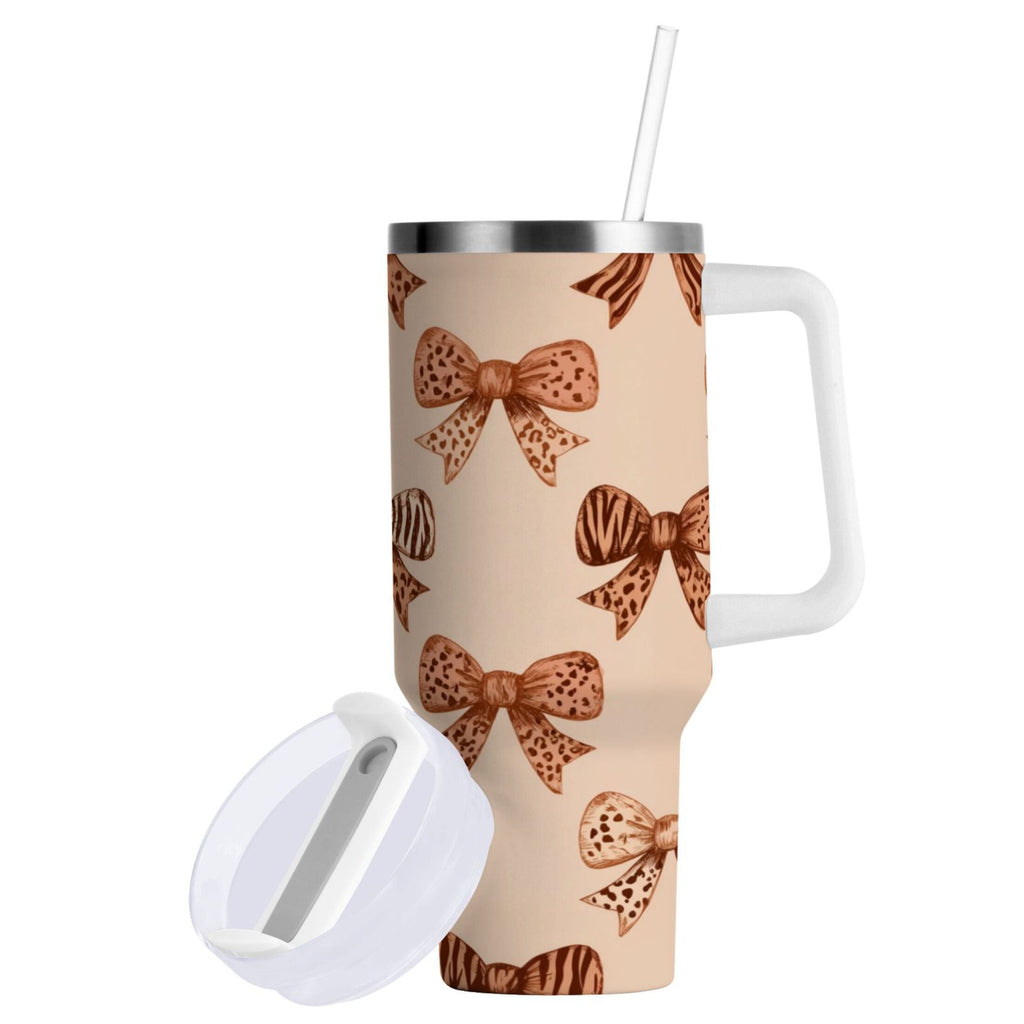 40 oz Insulated Stainless Steel Tumbler Double Wall Stainless Steel Tumbler with 2-Way Drinking Leopard Print Bow C550Y