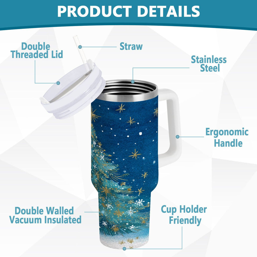 40 oz Insulated Stainless Steel Tumbler Double Wall Stainless Steel Tumbler with 2-Way Drinking Watercolor Christmas Tree C597C