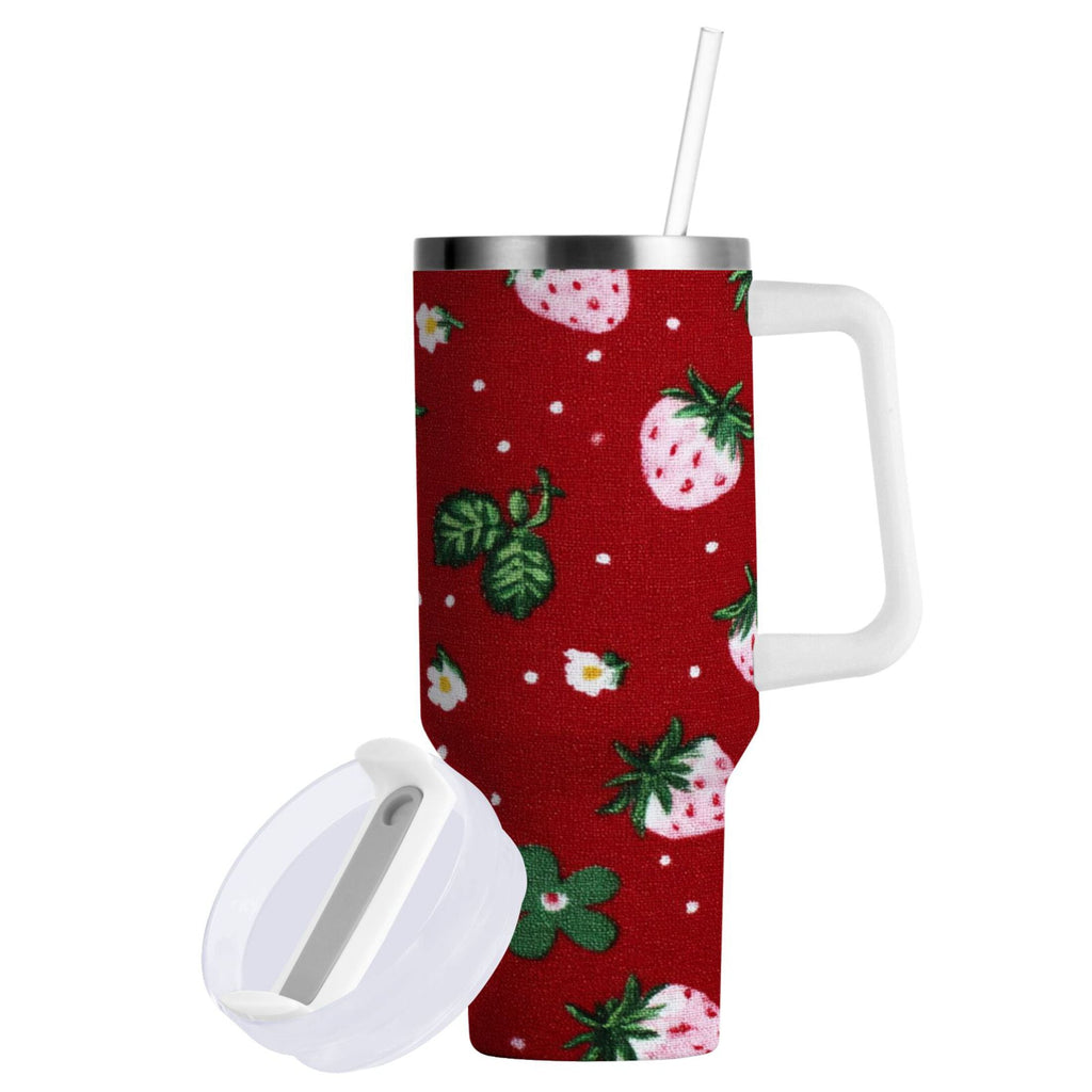30 oz Insulated Stainless Steel Tumbler Double Wall Stainless Steel Tumbler with 2-Way Drinking Cute Pink Strawberry Pattern C630F