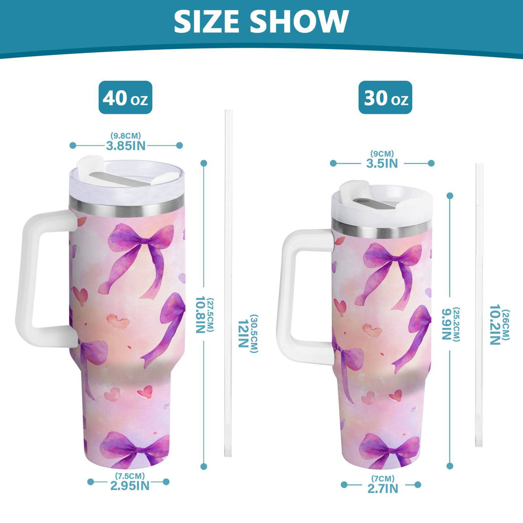 30 oz Insulated Stainless Steel Tumbler Double Wall Stainless Steel Tumbler with 2-Way Drinking Watercolor Purple Bows C591J