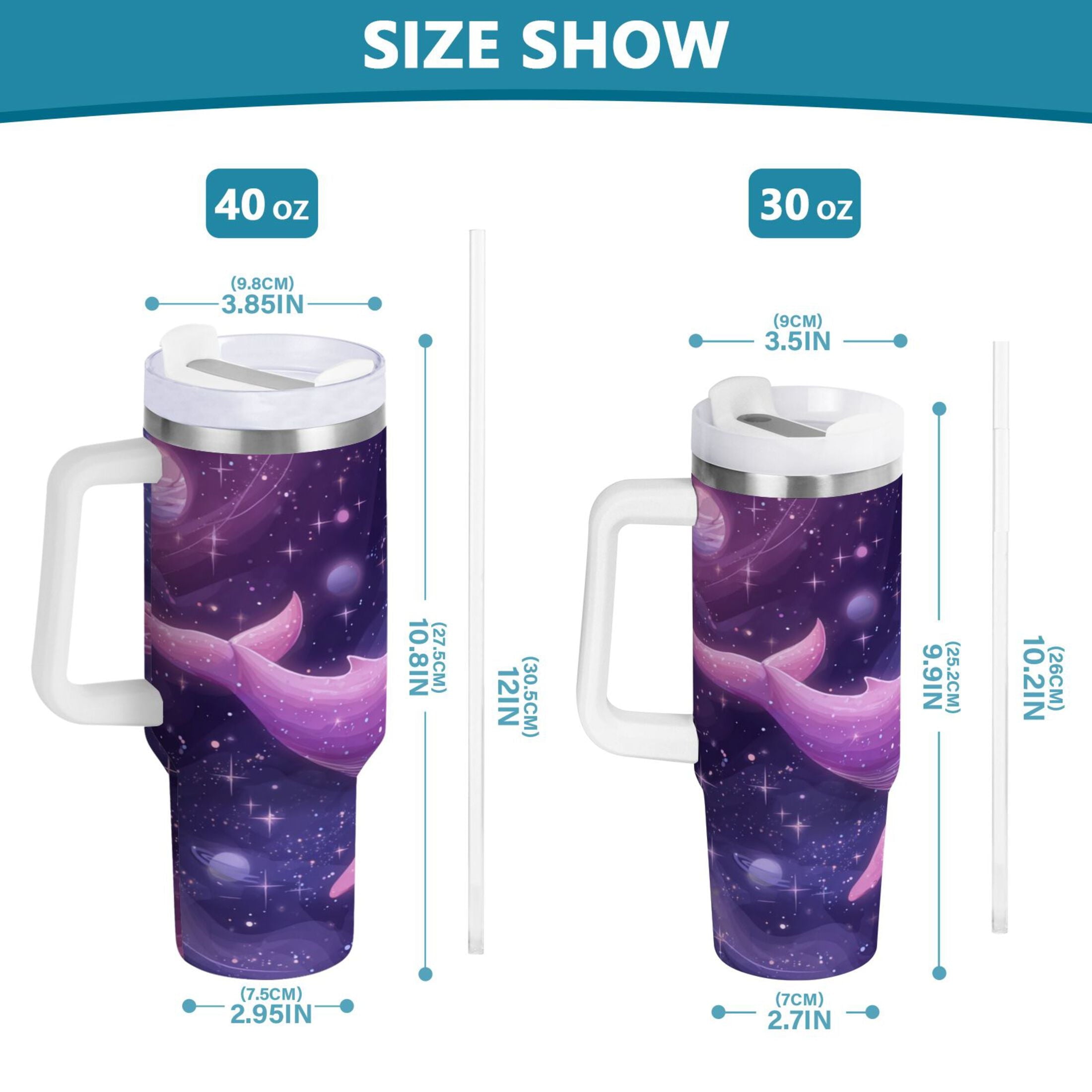 30 oz Insulated Stainless Steel Tumbler Double Wall Stainless Steel Tumbler with 2-Way Drinking Whale in Space C571S