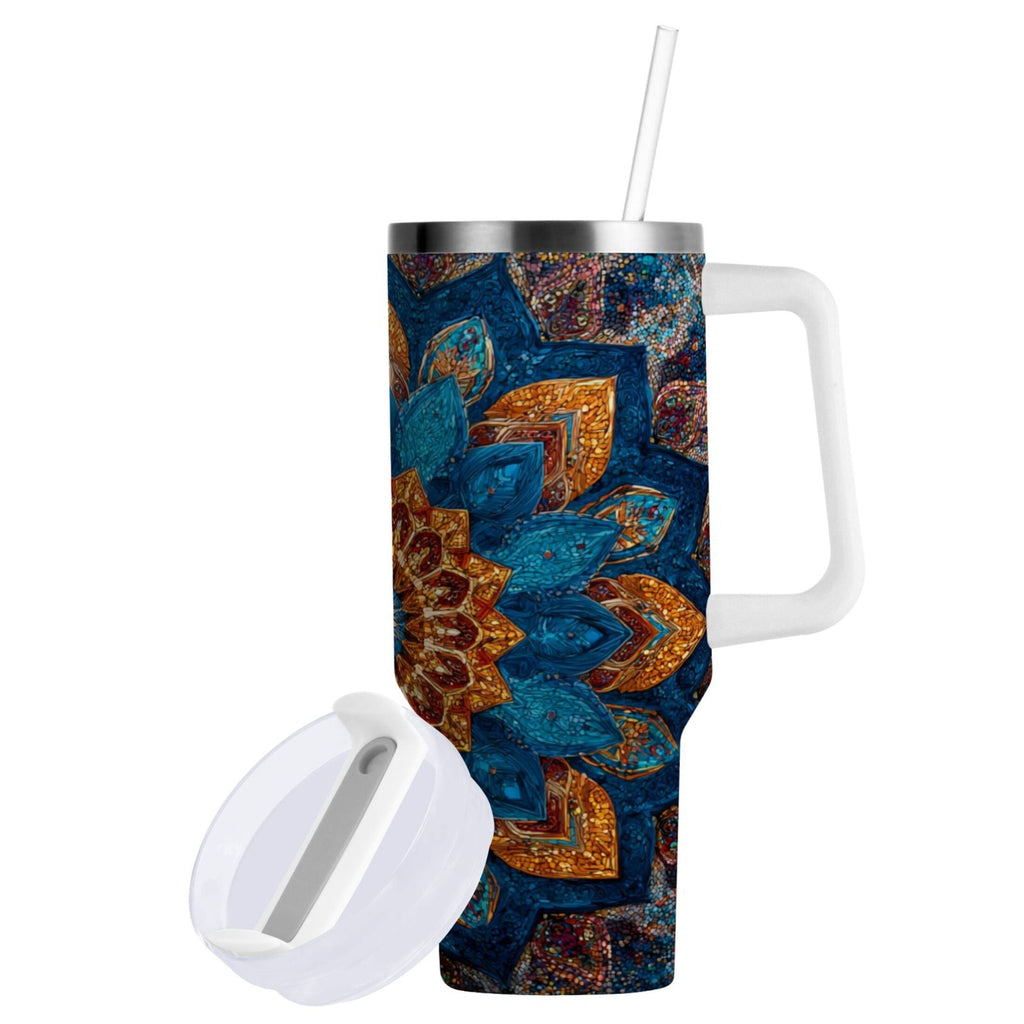 40 oz Insulated Stainless Steel Tumbler Double Wall Stainless Steel Tumbler with 2-Way Drinking Intricate Geometric Shapes C518E