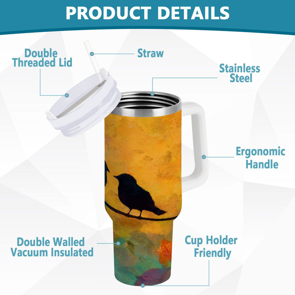 30 oz Insulated Stainless Steel Tumbler Double Wall Stainless Steel Tumbler with 2-Way Drinking Birds on A Wire C613W