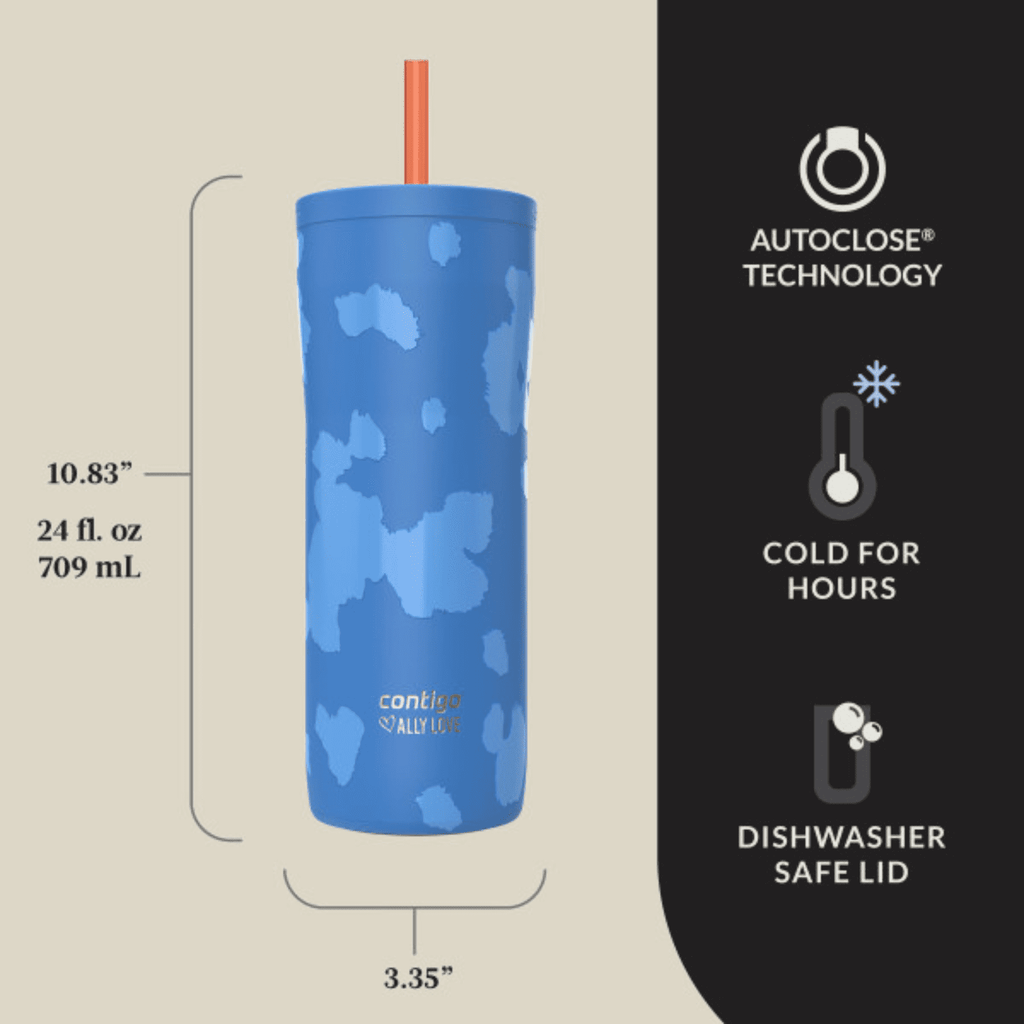 Contigo x Ally Love Streeterville 2.0 Stainless Steel Tumbler with Straw, 24 oz, Stellar Jay C112A