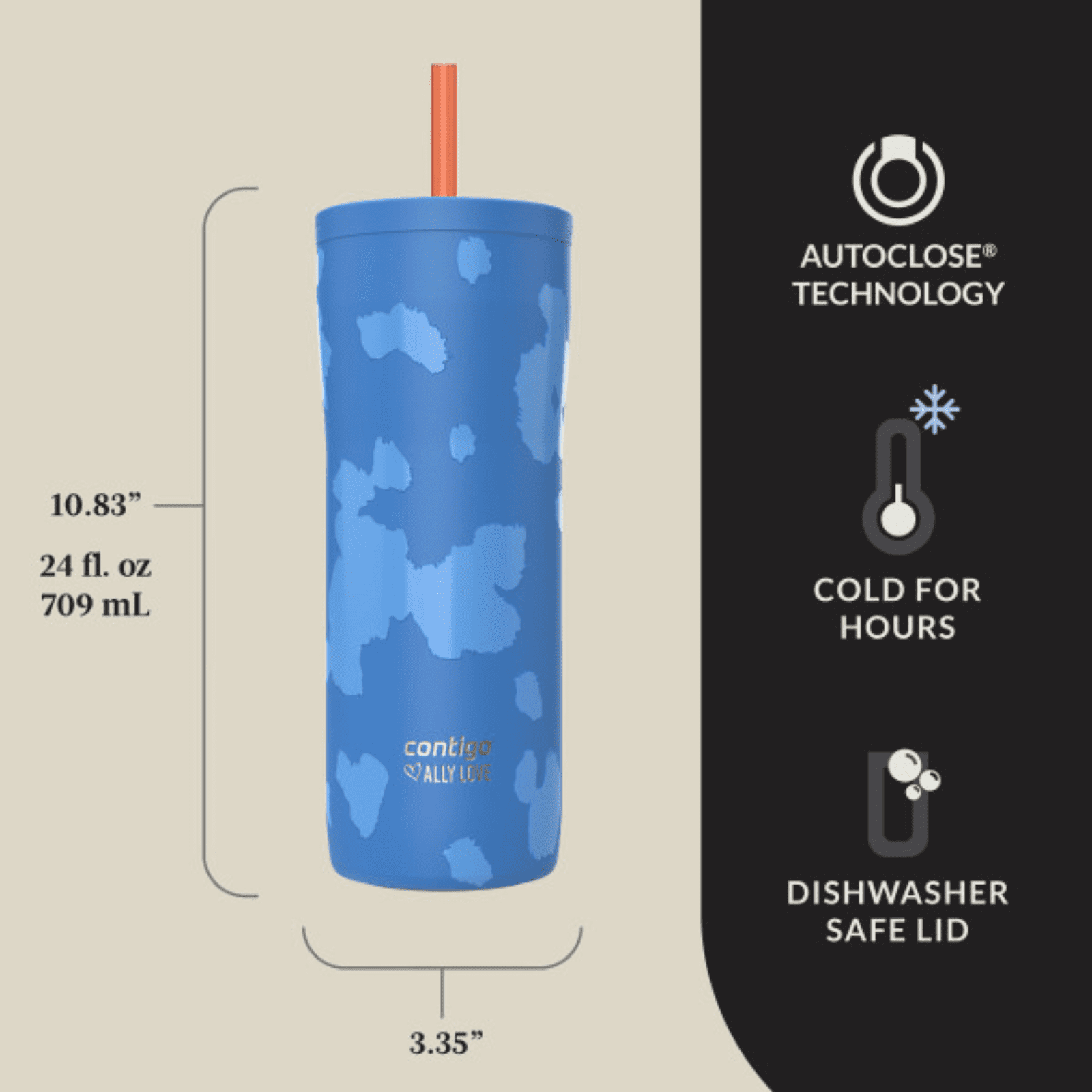 Contigo x Ally Love Streeterville 2.0 Stainless Steel Tumbler with Straw, 24 oz, Stellar Jay C112A