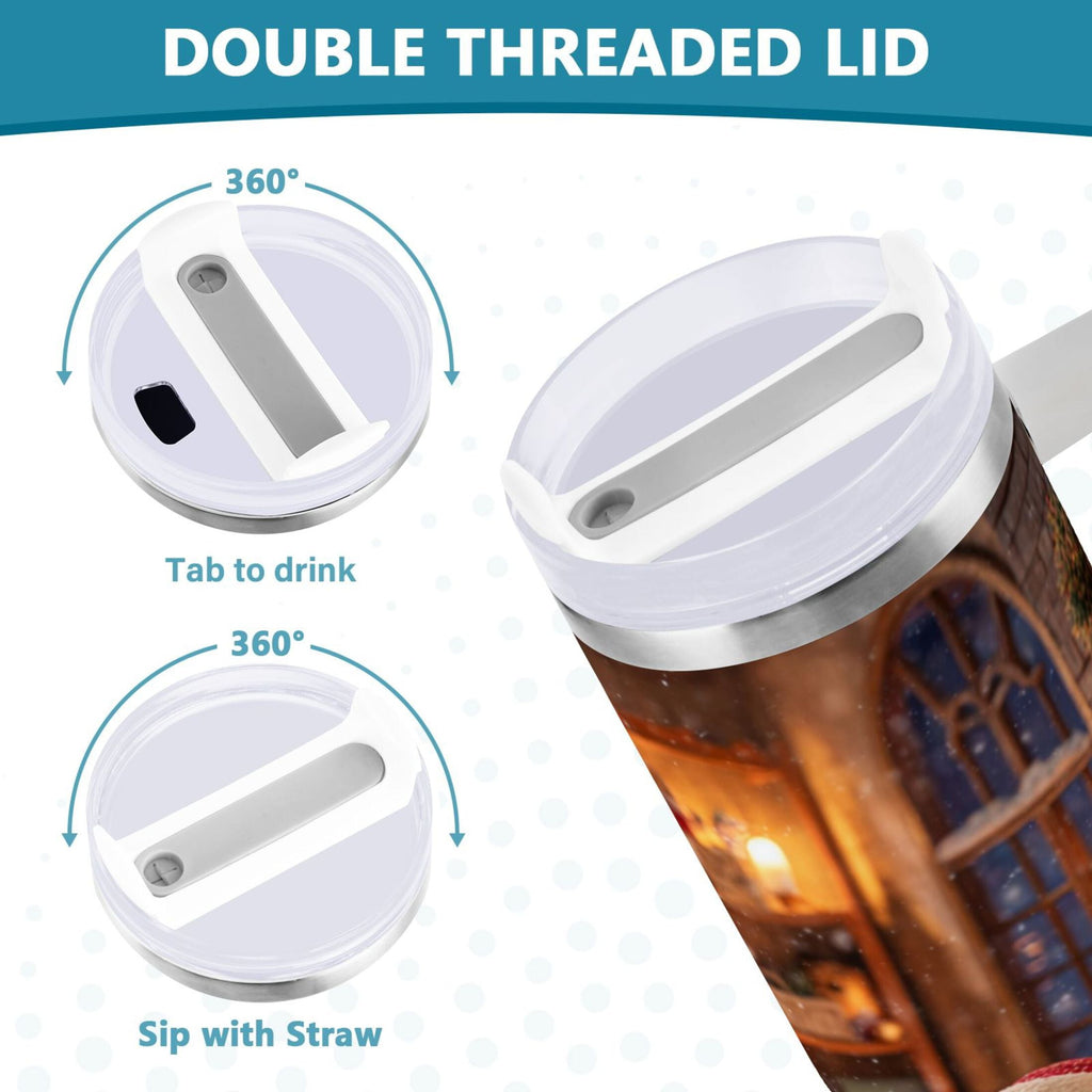 40 oz Insulated Stainless Steel Tumbler Double Wall Stainless Steel Tumbler with 2-Way Drinking Sitting Santa Claus C635V