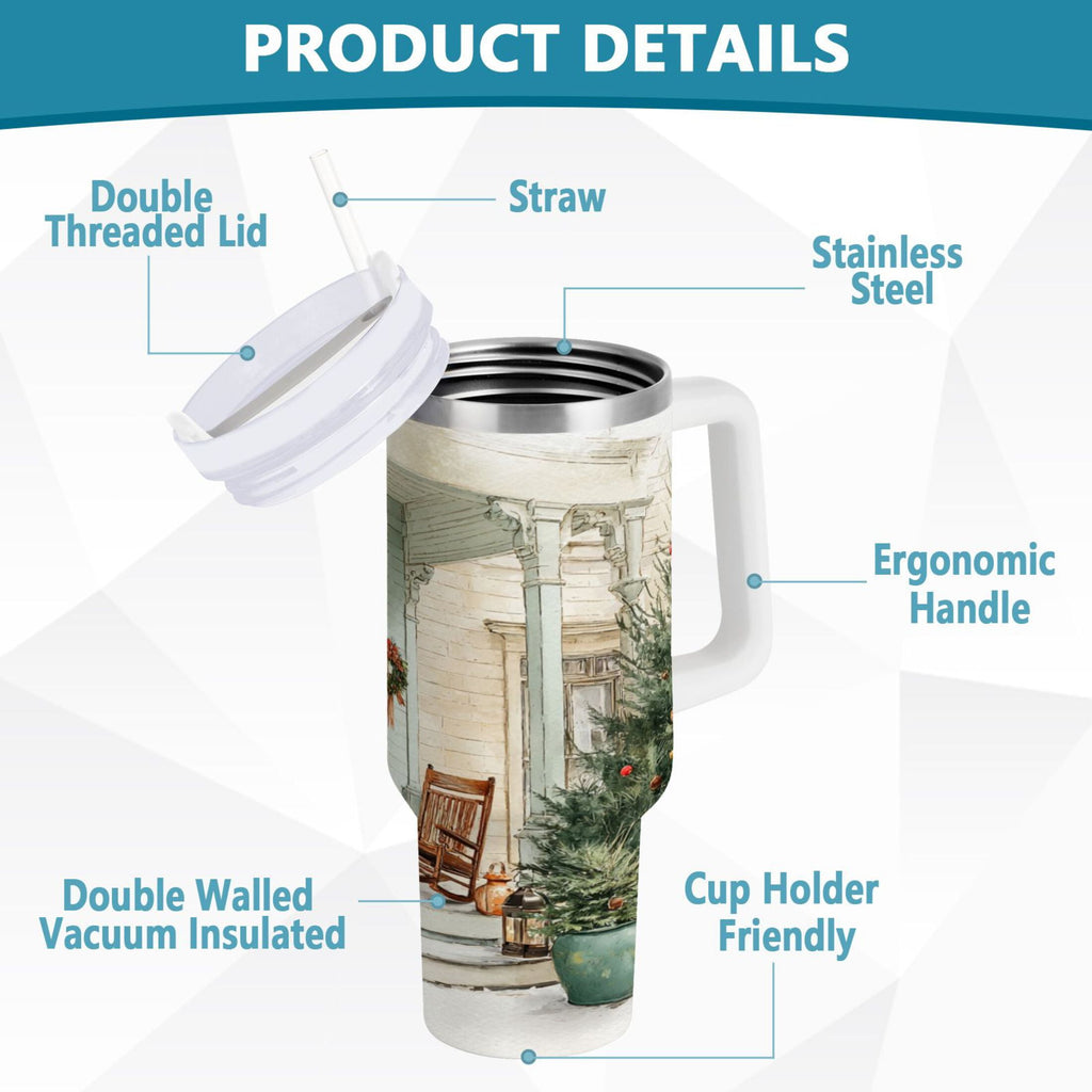 30 oz Insulated Stainless Steel Tumbler Double Wall Stainless Steel Tumbler with 2-Way Drinking Charming Christmas Doorway C670X