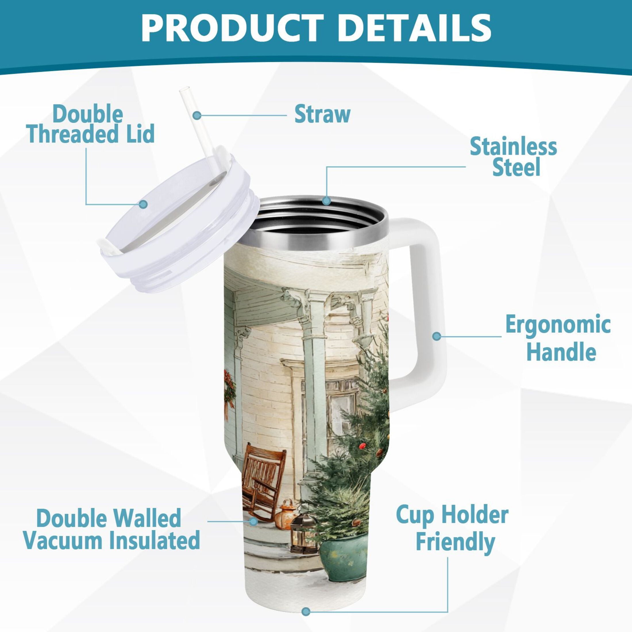 30 oz Insulated Stainless Steel Tumbler Double Wall Stainless Steel Tumbler with 2-Way Drinking Charming Christmas Doorway C670X
