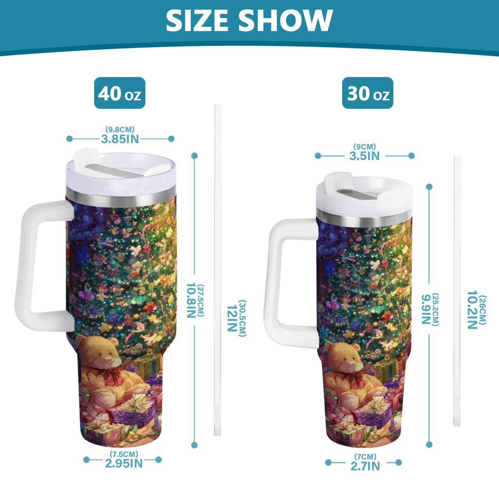 40 oz Insulated Stainless Steel Tumbler Double Wall Stainless Steel Tumbler with 2-Way Drinking Festive Christmas Scene C575M