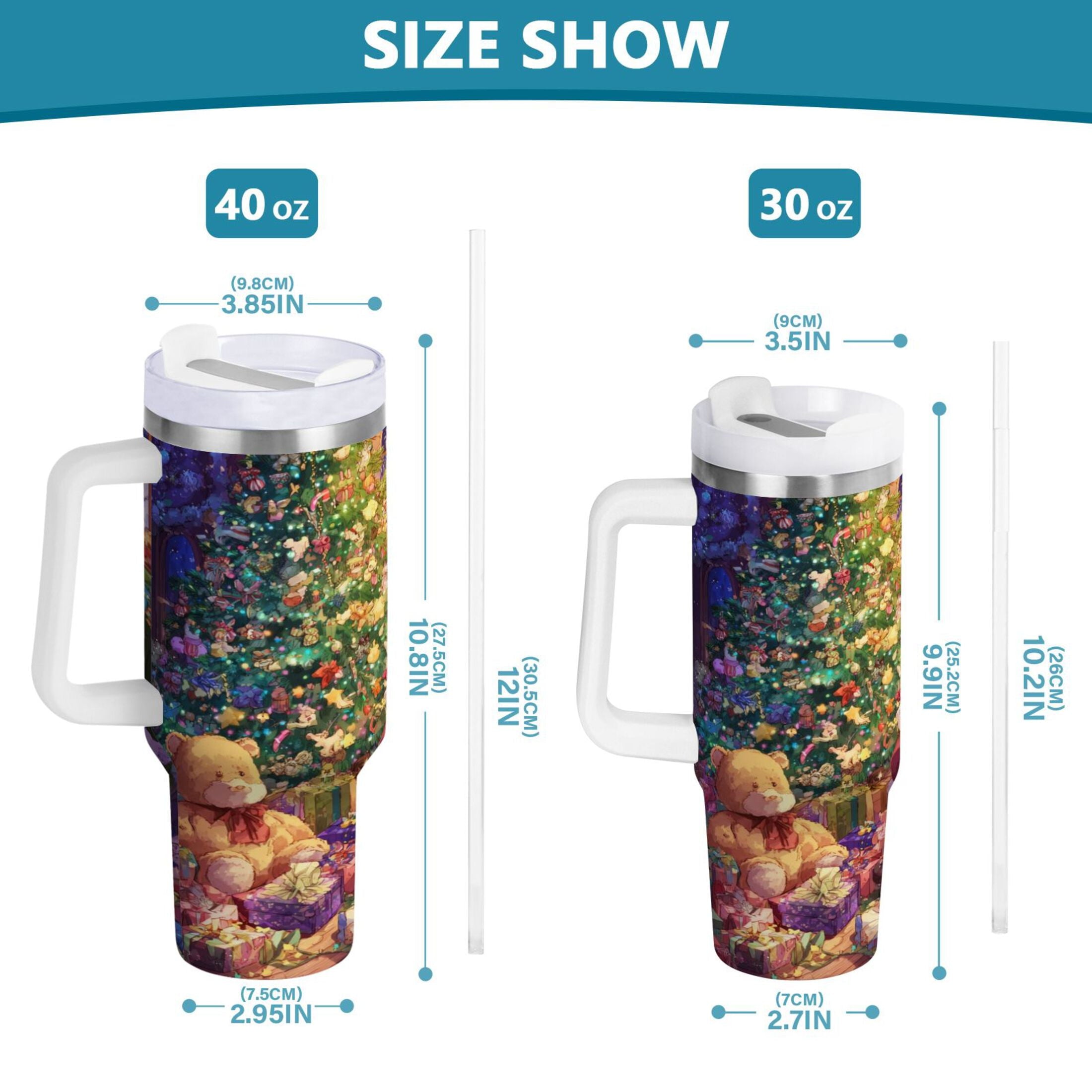 40 oz Insulated Stainless Steel Tumbler Double Wall Stainless Steel Tumbler with 2-Way Drinking Festive Christmas Scene C575M