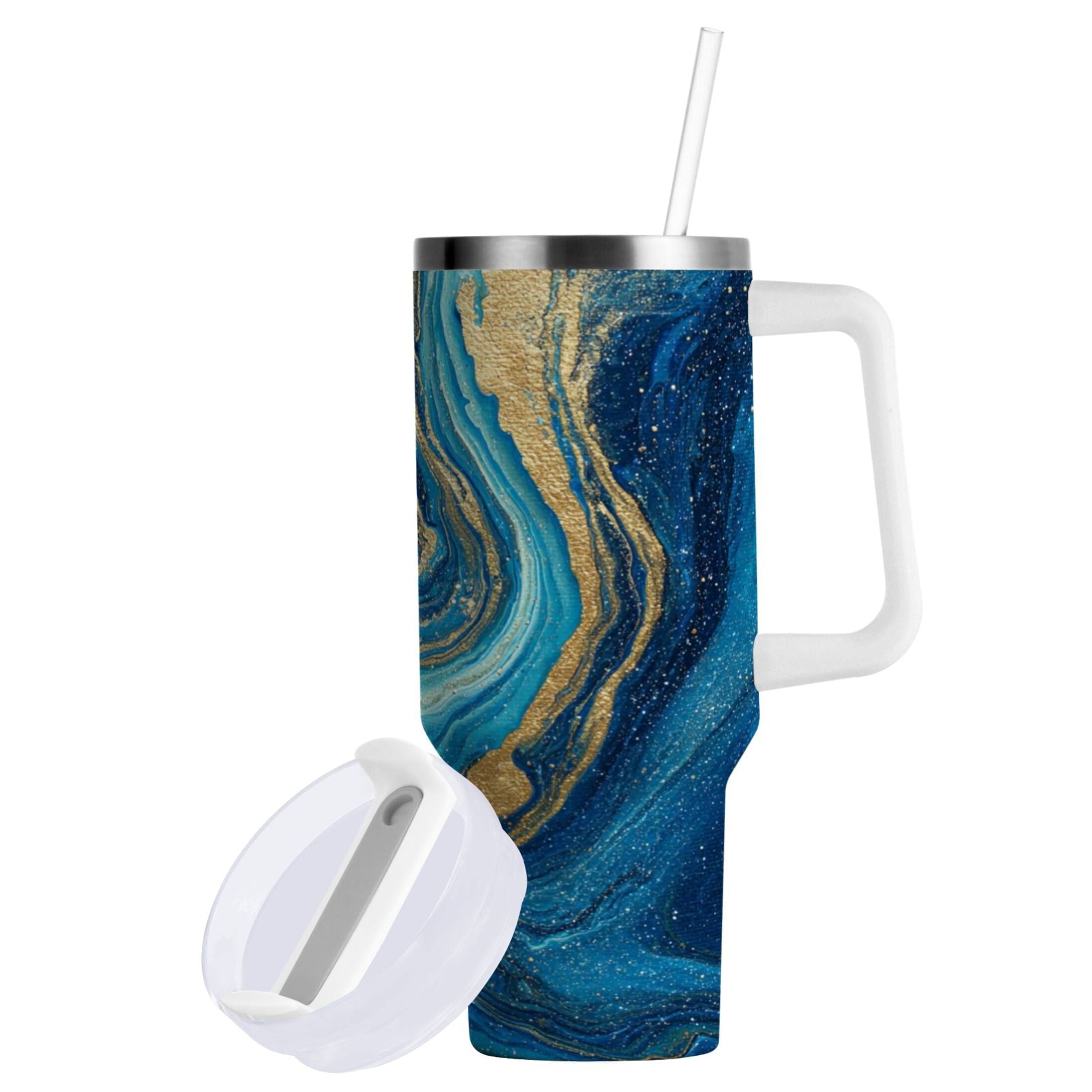30 oz Insulated Stainless Steel Tumbler Double Wall Stainless Steel Tumbler with 2-Way Drinking Blue and Gold Ocean C507L