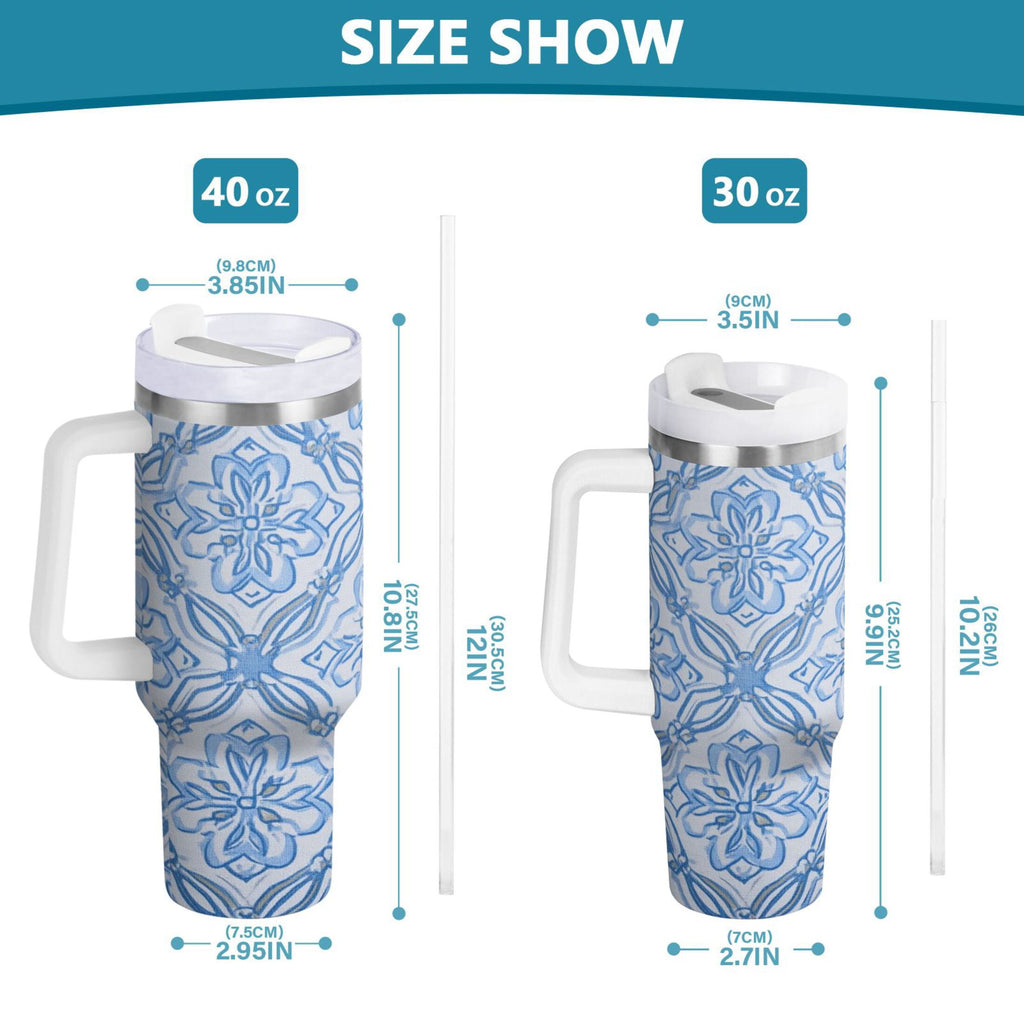 30 oz Insulated Stainless Steel Tumbler Double Wall Stainless Steel Tumbler with 2-Way Drinking Blue Elegant Geometric Design C623R