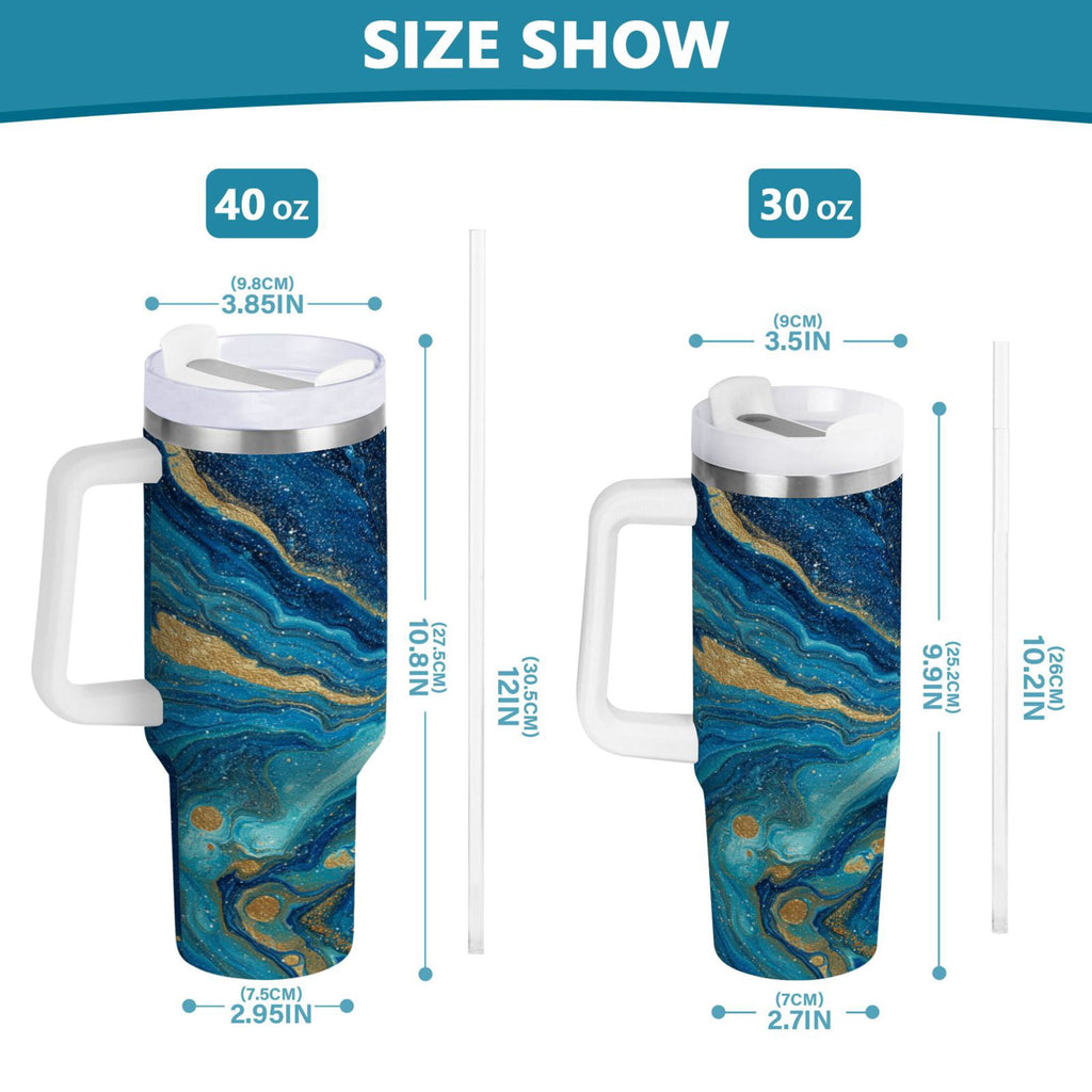30 oz Insulated Stainless Steel Tumbler Double Wall Stainless Steel Tumbler with 2-Way Drinking Blue and Gold Ocean C507L