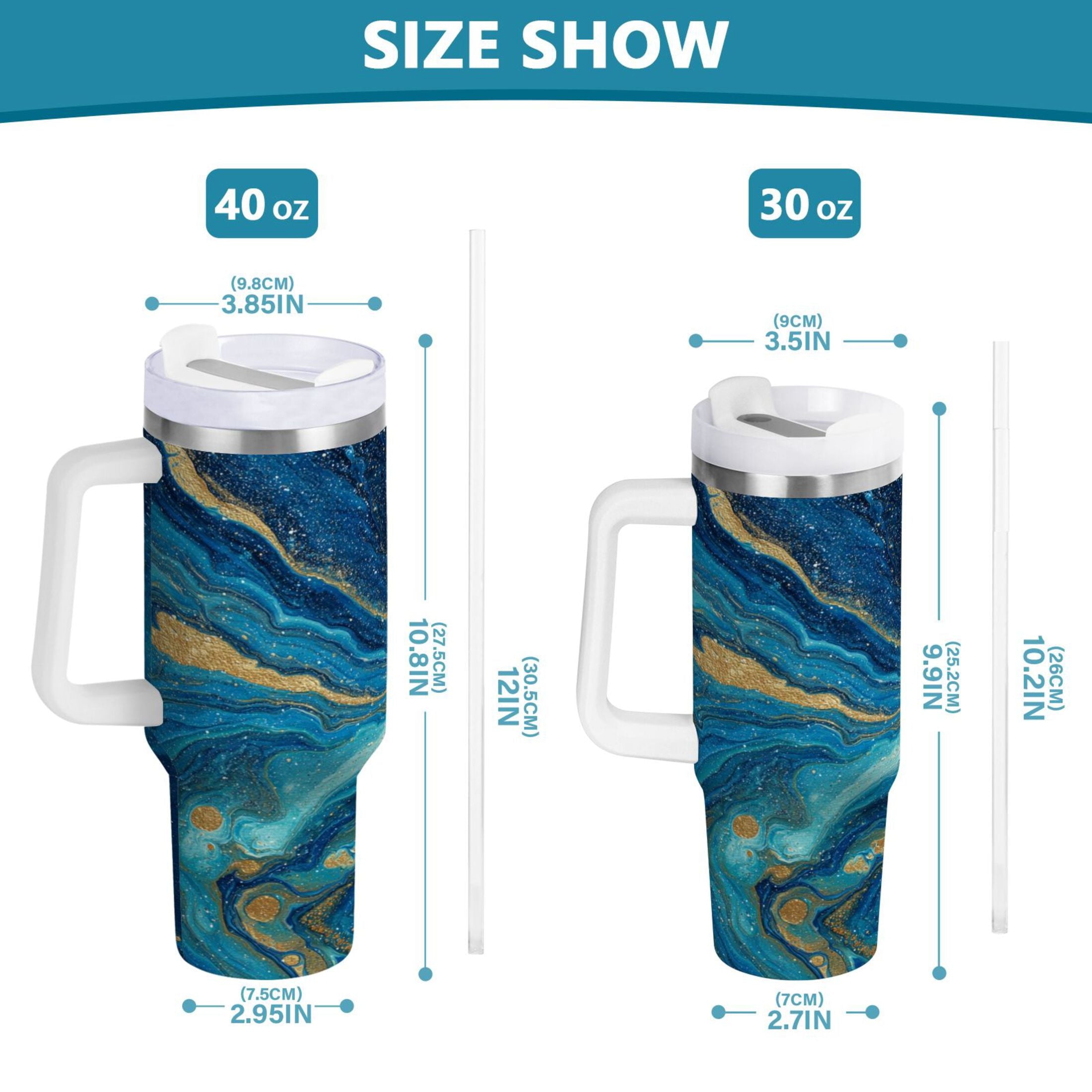 30 oz Insulated Stainless Steel Tumbler Double Wall Stainless Steel Tumbler with 2-Way Drinking Blue and Gold Ocean C507L