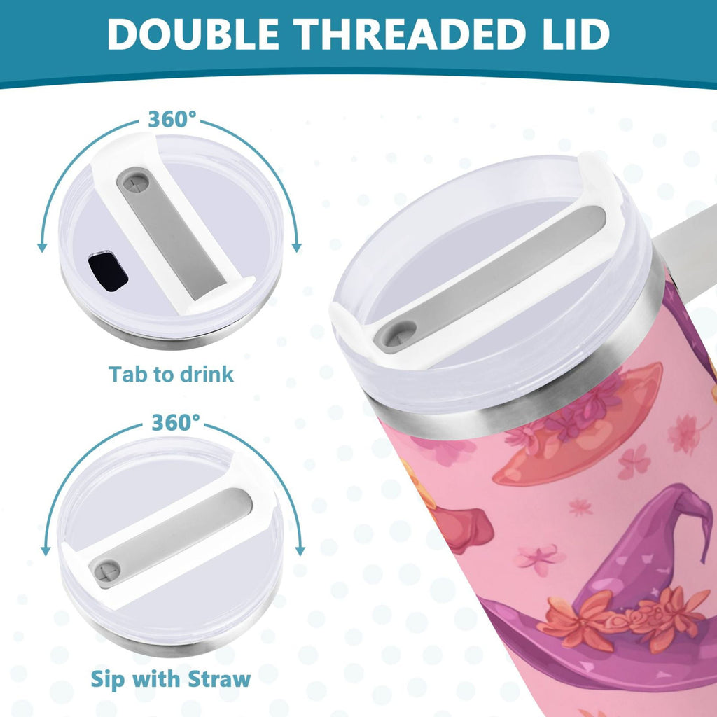 30 oz Insulated Stainless Steel Tumbler Double Wall Stainless Steel Tumbler with 2-Way Drinking Colorful Hat Pattern C543A