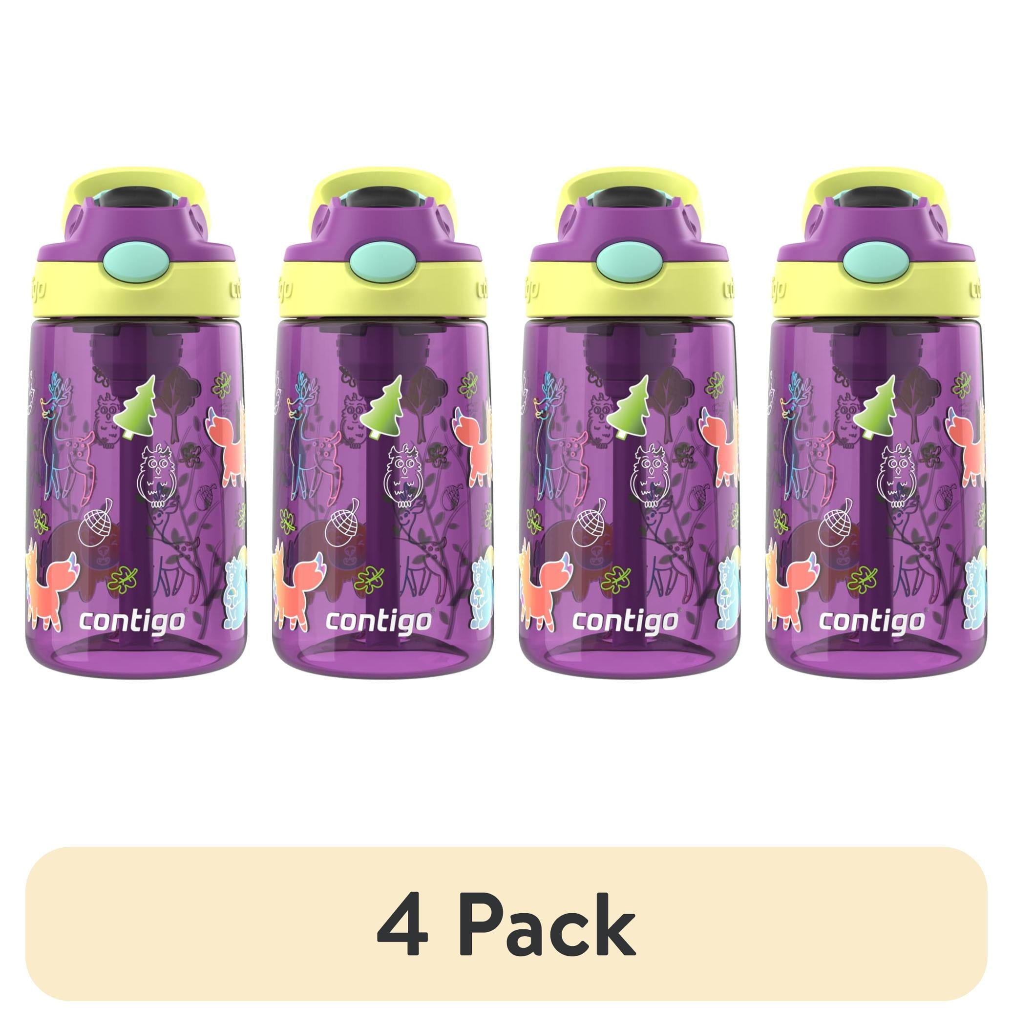 (4 pack) Contigo Kids Water Bottle with Redesigned AUTOSPOUT Straw, 14 oz, Grape Forest Haven C016F