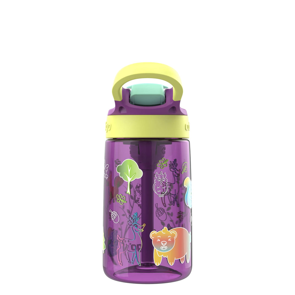 (4 pack) Contigo Kids Water Bottle with Redesigned AUTOSPOUT Straw, 14 oz, Grape Forest Haven C016F