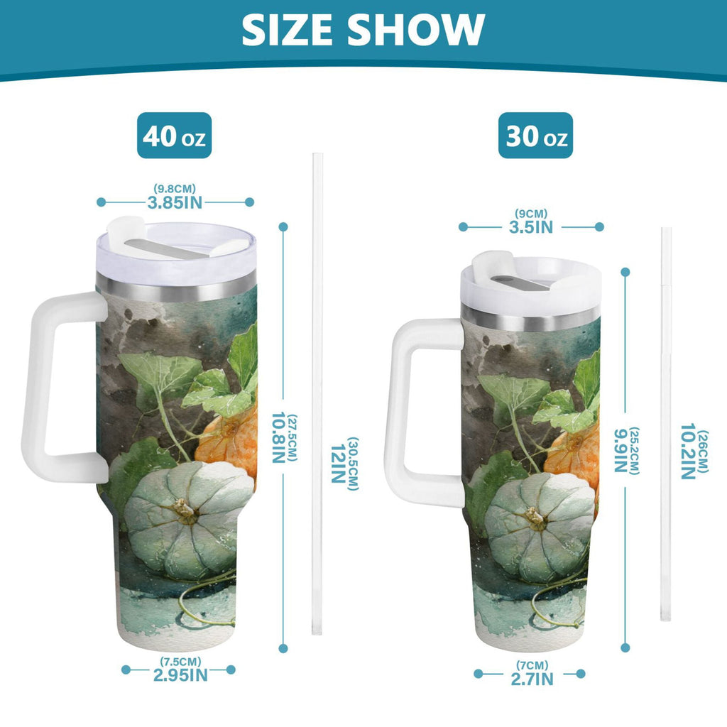 40 oz Insulated Stainless Steel Tumbler Double Wall Stainless Steel Tumbler with 2-Way Drinking Orange and White Pumpkins C535W