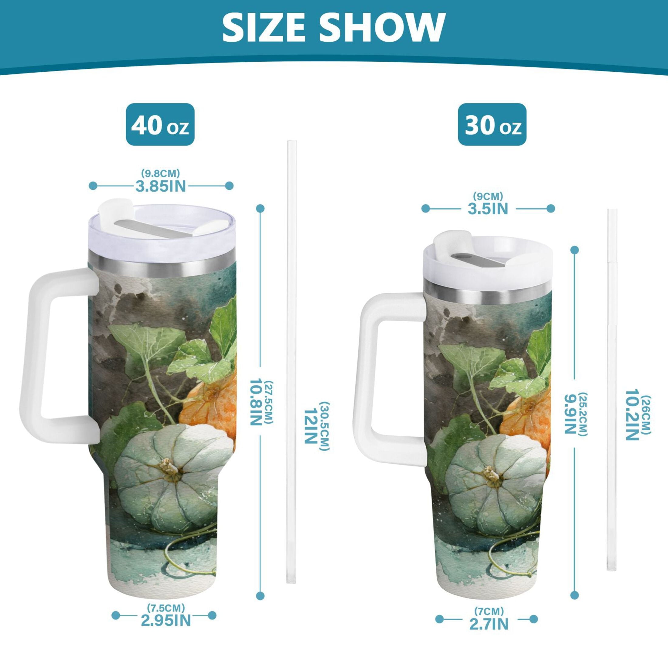 40 oz Insulated Stainless Steel Tumbler Double Wall Stainless Steel Tumbler with 2-Way Drinking Orange and White Pumpkins C535W