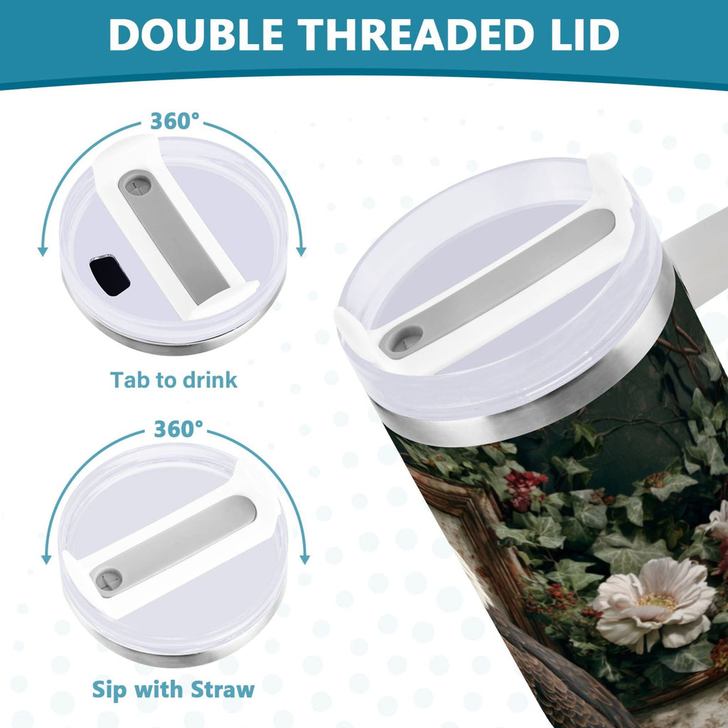 30 oz Insulated Stainless Steel Tumbler Double Wall Stainless Steel Tumbler with 2-Way Drinking Wreath and Bald Eagle C668F
