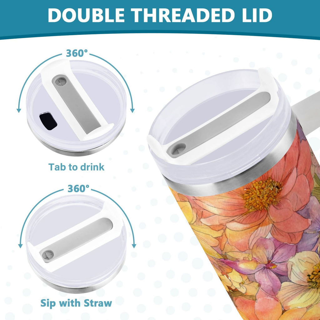 30 oz Insulated Stainless Steel Tumbler Double Wall Stainless Steel Tumbler with 2-Way Drinking Summer Blossoms C540D