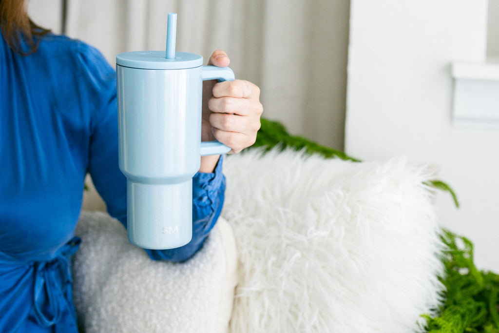 Simple Modern 30 fl oz Insulated Stainless Steel Trek Tumbler with Straw Lid | Seaglass Sage and Cream Checkmate C690C