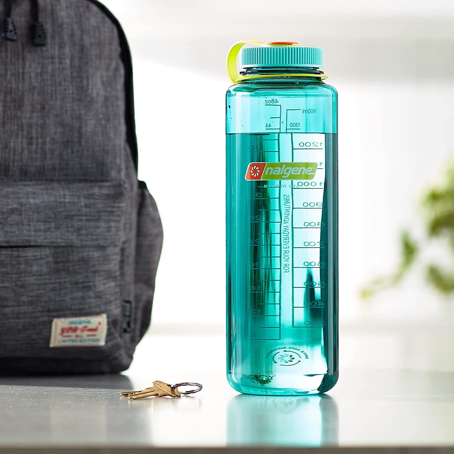 Nalgene Sustain Tritan BPA-Free Water Bottle Made with Material Derived from 50% Plastic Waste (using ISCC certified mass balance), 48 OZ, Wide Mouth, Blue C147G