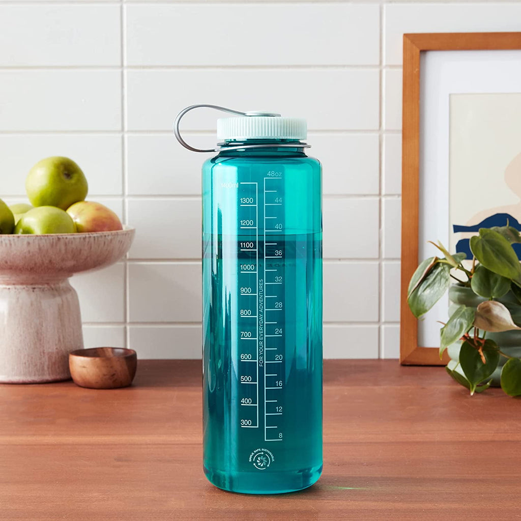 Nalgene Sustain Tritan BPA-Free Water Bottle Made with Material Derived from 50% Plastic Waste (using ISCC certified mass balance), 48 OZ, Wide Mouth, Blue C147G