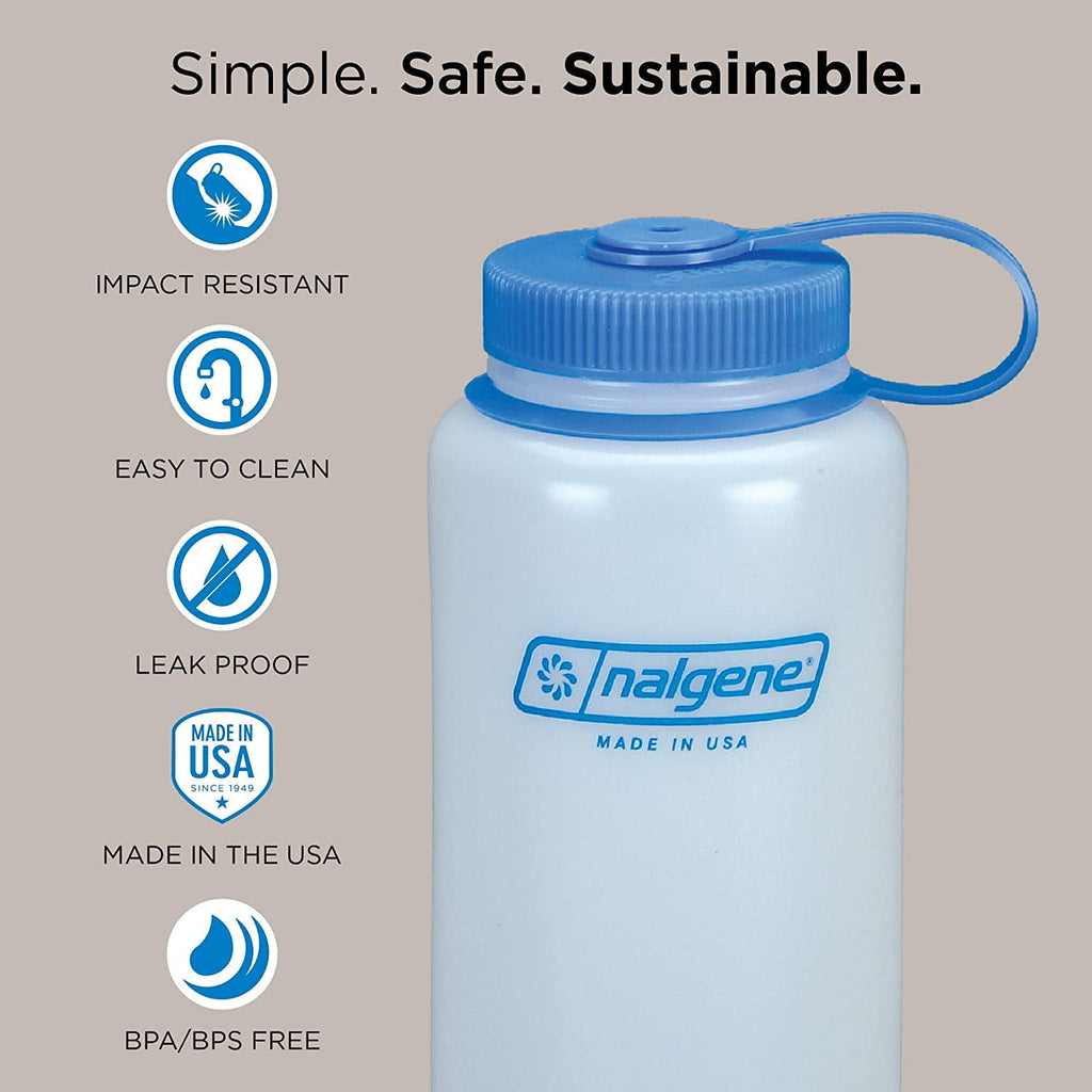 Nalgene Sustain Tritan BPA-Free Water Bottle Made with Material Derived from 50% Plastic Waste (using ISCC certified mass balance), 48 OZ, Wide Mouth, Blue C147G