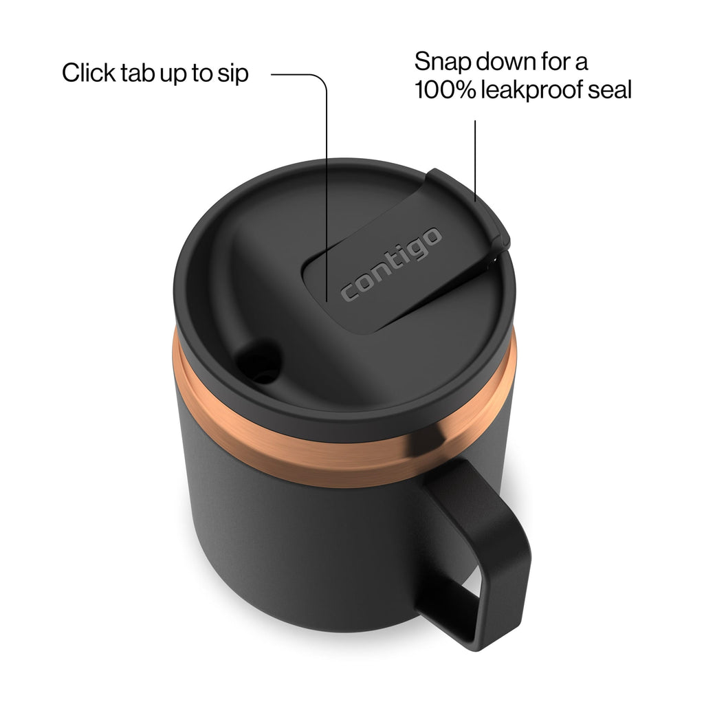 Contigo SnapSeal Leakproof Stainless Steel Reusable Travel Tumbler,Black/Bronze, 14 oz C027C