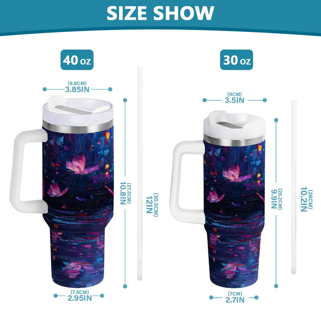 40 oz Insulated Stainless Steel Tumbler Double Wall Stainless Steel Tumbler with 2-Way Drinking Night Scene and Butterflies C488V