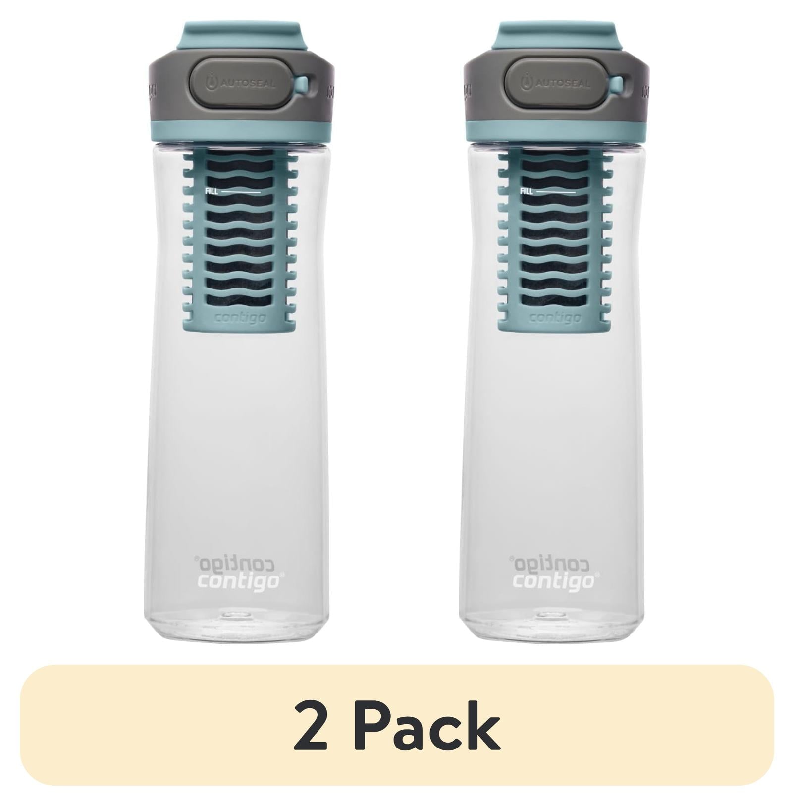 (2 pack) Contigo Clybourn Plastic FreeFlow Filter Water Bottle with AUTOSEAL Lid 24 oz., Salt, with Replacable Filter C053T