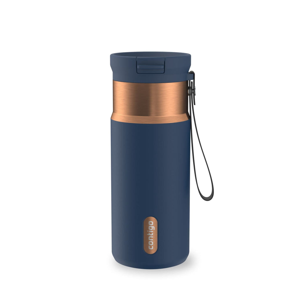 Contigo SnapSeal Leakproof Stainless Steel Reusable Water Bottle with Carrying Strap, Black/Bronze, 16 oz C065Q