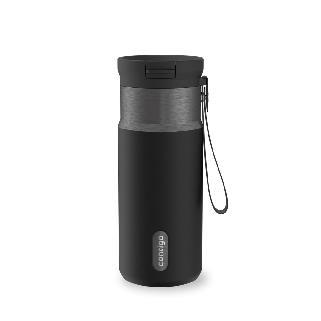 Contigo SnapSeal Leakproof Stainless Steel Reusable Water Bottle with Carrying Strap, Black/Bronze, 16 oz C065Q