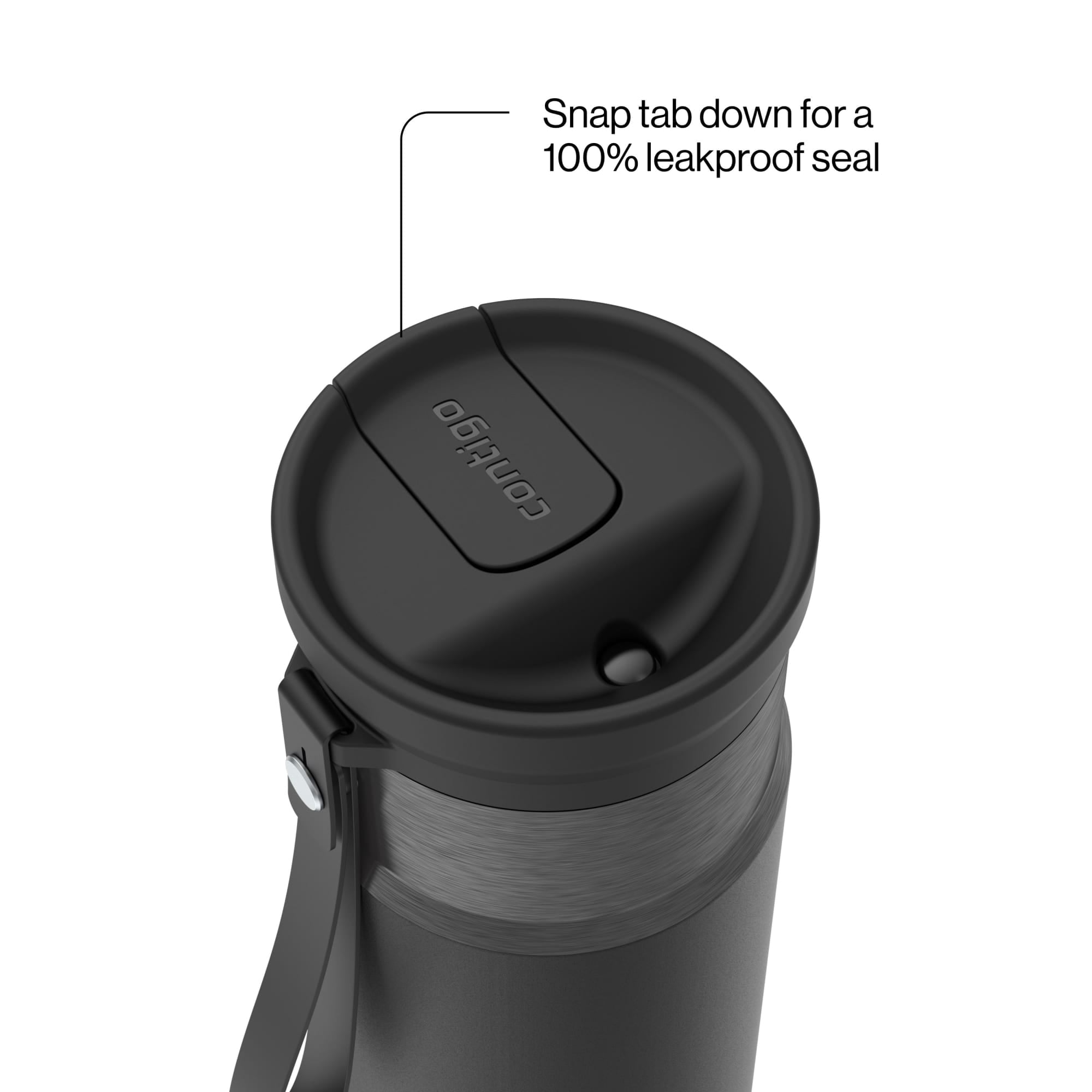 Contigo SnapSeal Leakproof Stainless Steel Reusable Water Bottle with Carrying Strap, Black/Bronze, 16 oz C065Q
