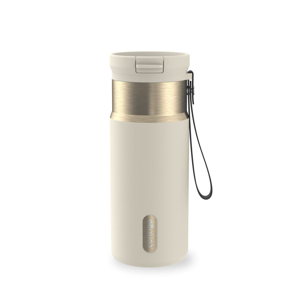 Contigo SnapSeal Leakproof Stainless Steel Reusable Water Bottle with Carrying Strap, Black/Bronze, 16 oz C065Q