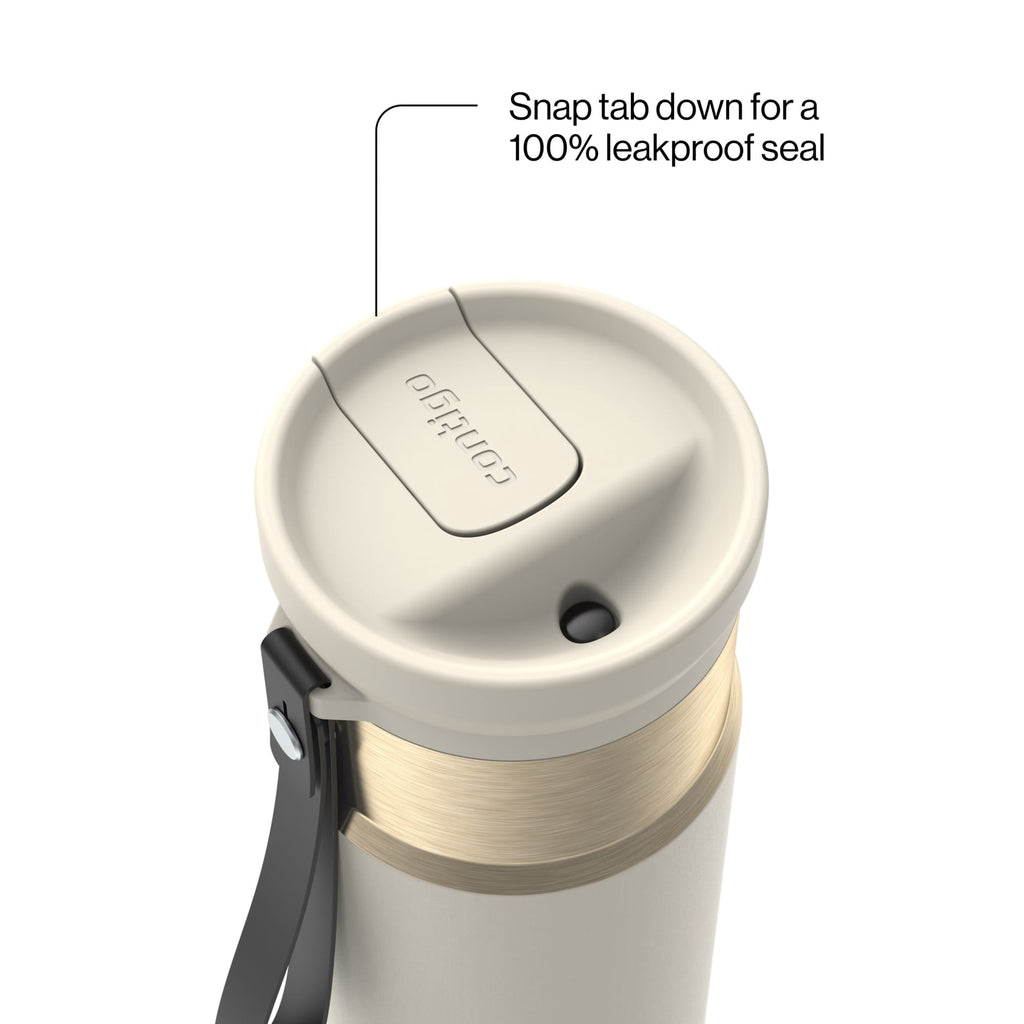 Contigo SnapSeal Leakproof Stainless Steel Reusable Water Bottle with Carrying Strap, Black/Bronze, 16 oz C065Q