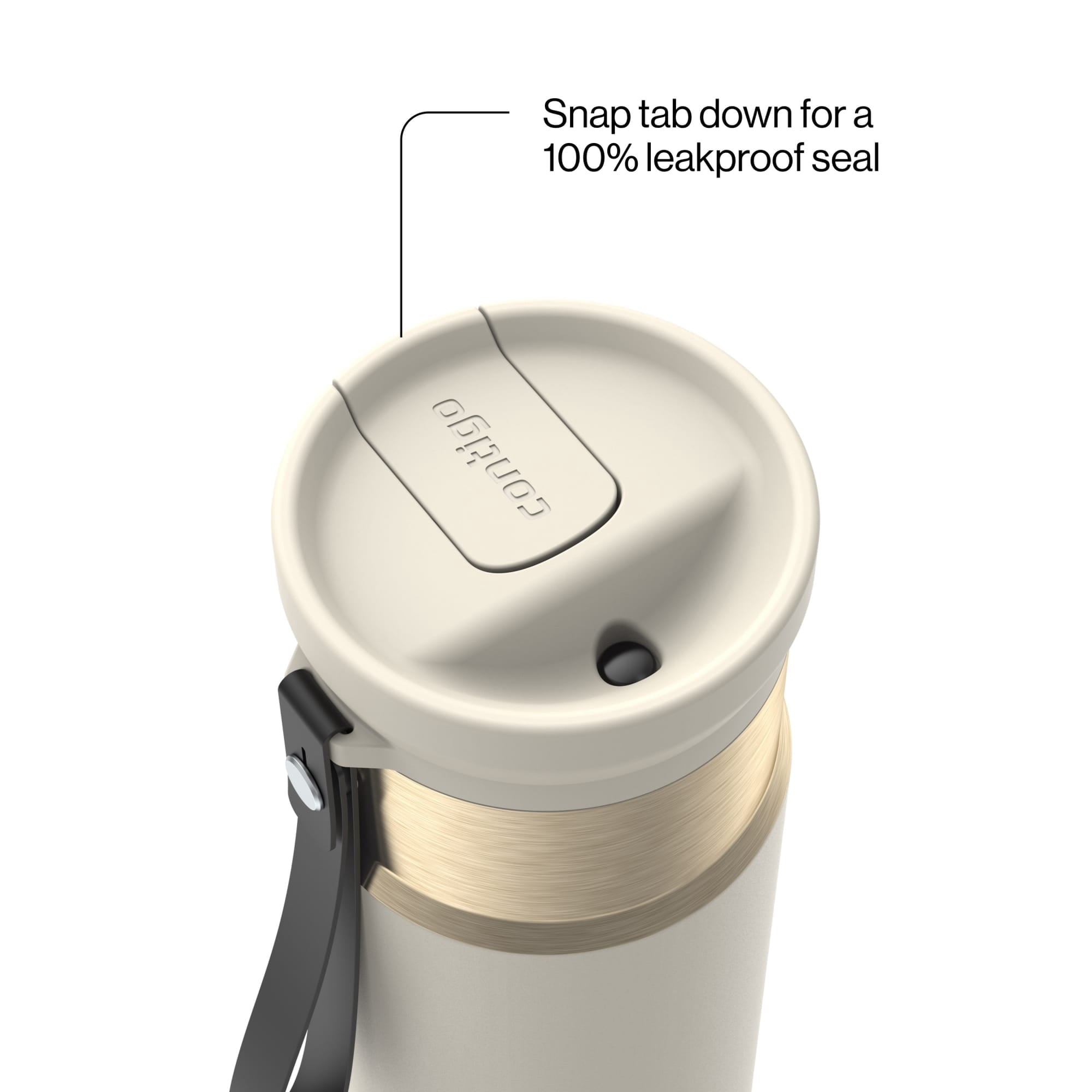 Contigo SnapSeal Leakproof Stainless Steel Reusable Water Bottle with Carrying Strap, Black/Bronze, 16 oz C065Q